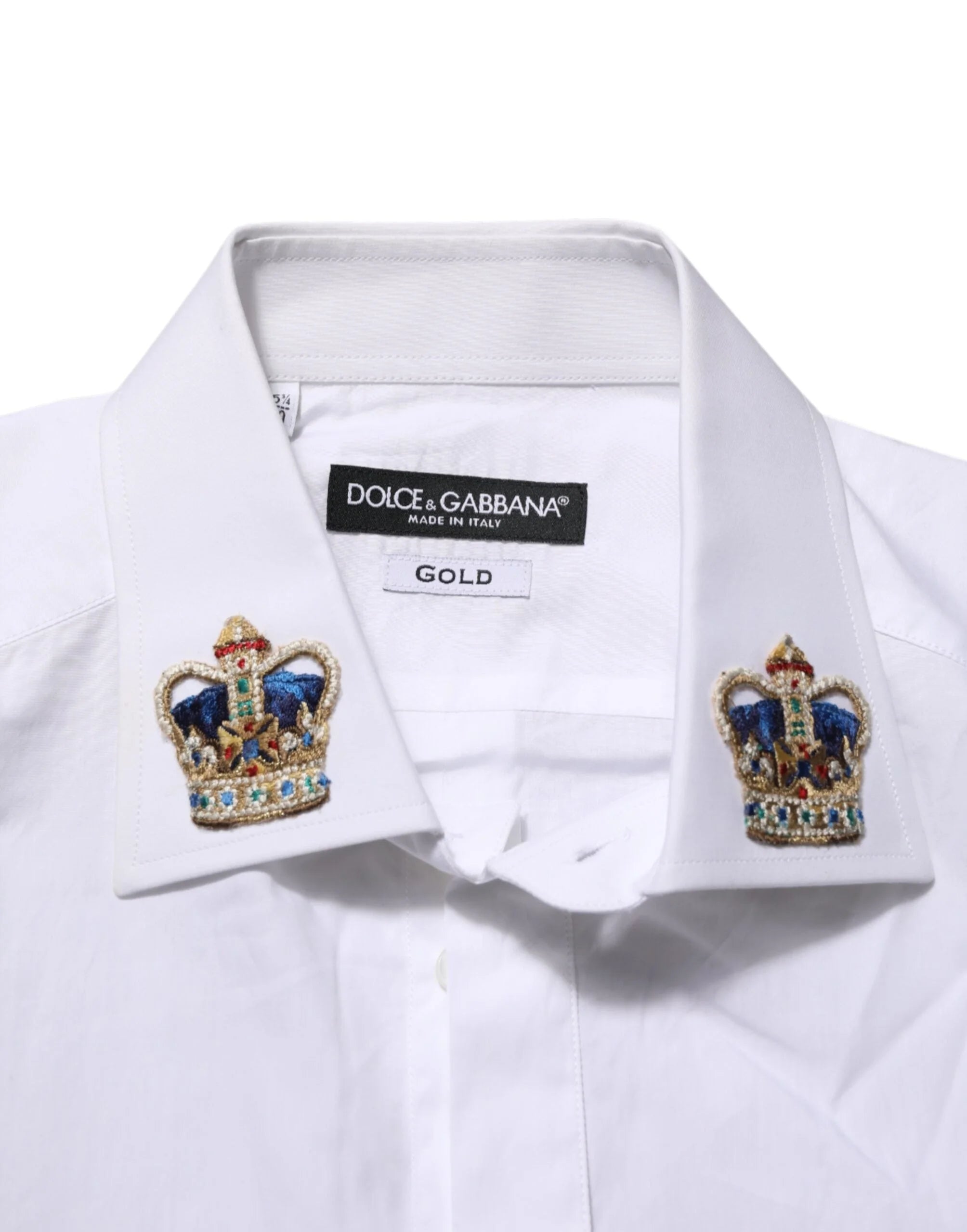 Dolce & Gabbana White Crown Collared GOLD Formal Dress Shirt - IT40 | M