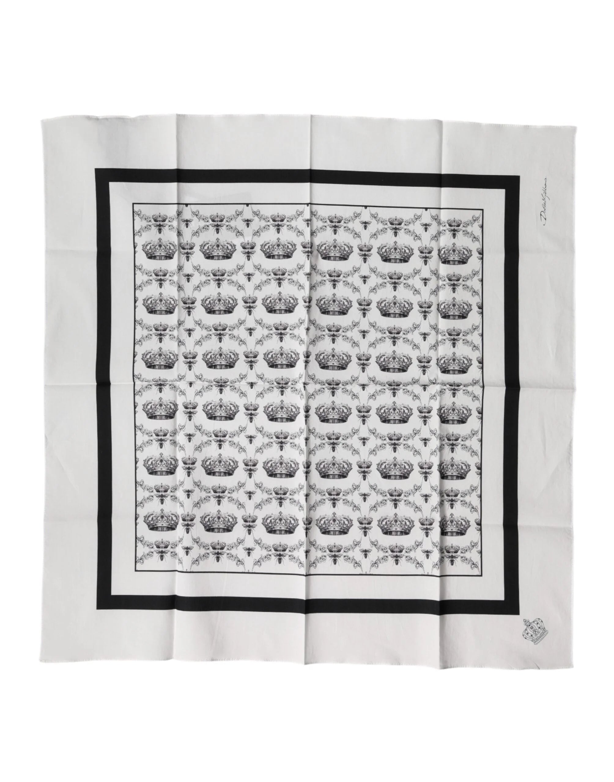 Dolce & Gabbana White Crown Cotton Men Square Foulard Scarf