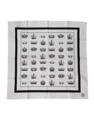 Dolce & Gabbana White Crown Cotton Square Foulard Scarf