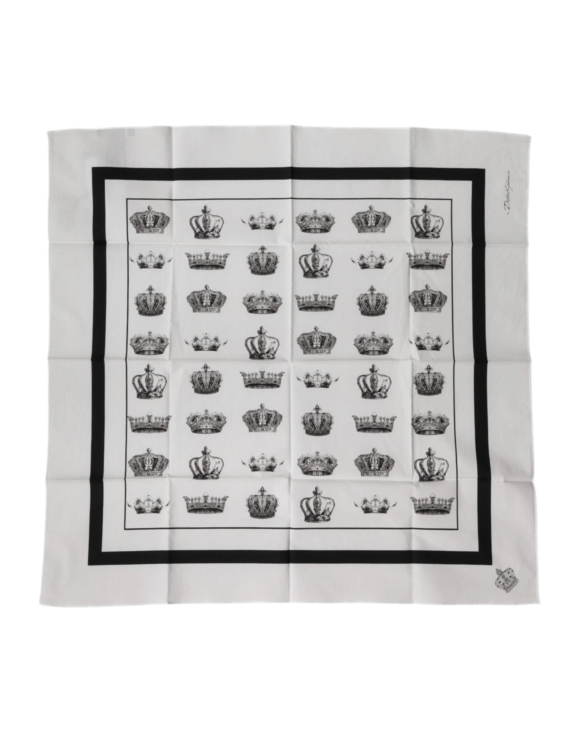 Dolce & Gabbana White Crown Cotton Square Foulard Scarf