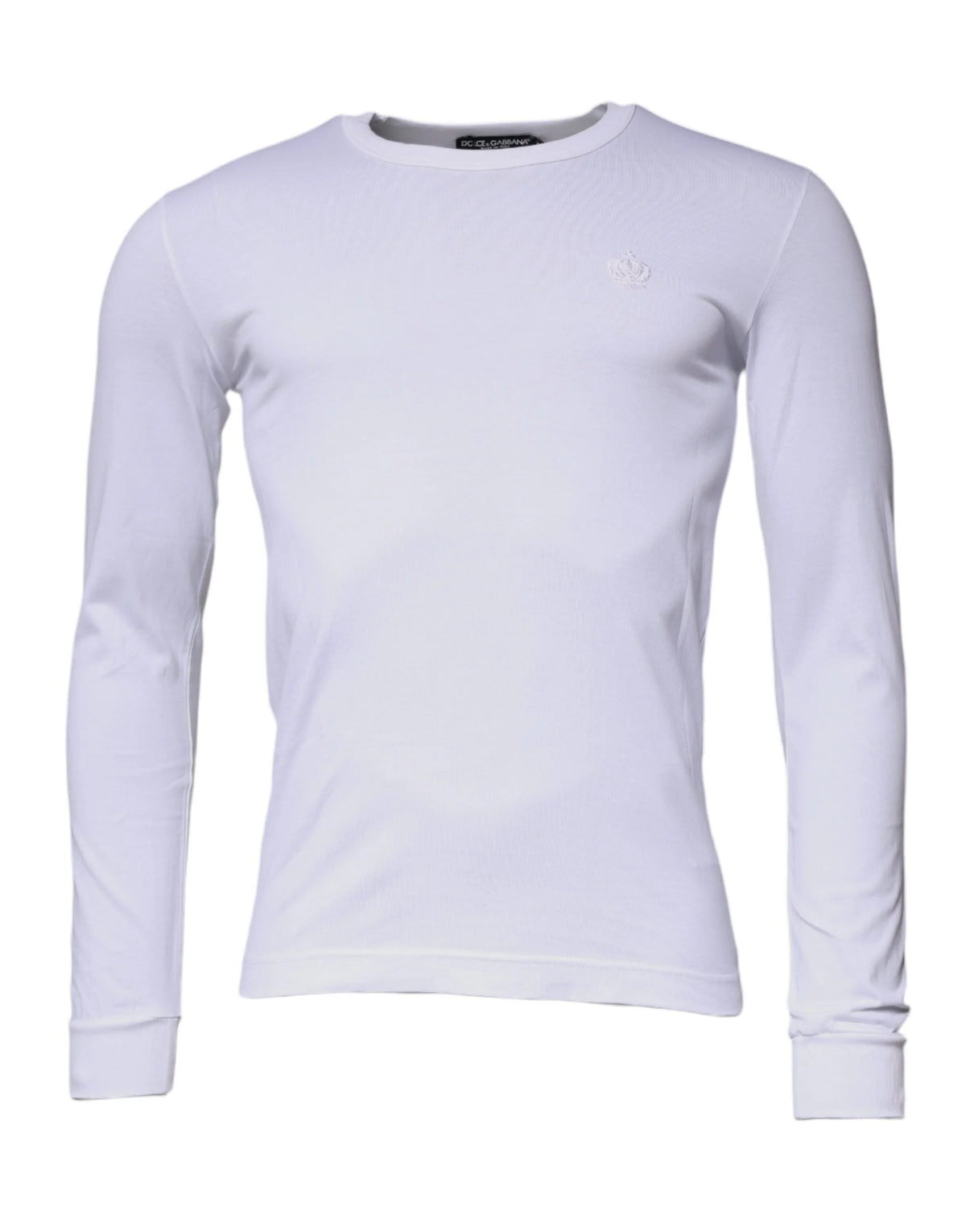 Dolce & Gabbana White Crown Crew Neck Cotton Pullover Sweater - IT44 | XS - Sweaters