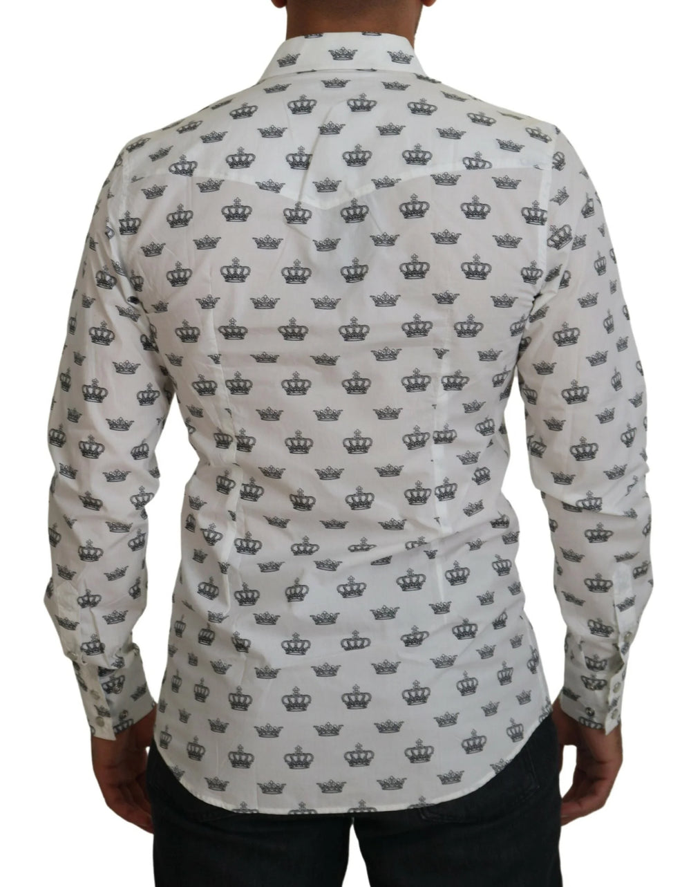 Dolce & Gabbana White Crown Print Slim Fit Cotton Shirt - IT37 | XS - Shirts