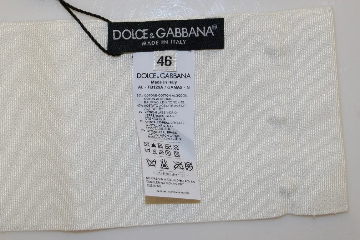Dolce & Gabbana White Crystal Brass Wide Waist Runway Belt - Belts