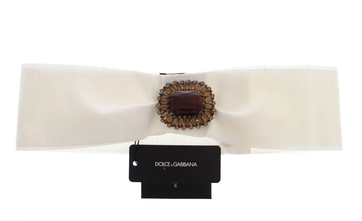 Dolce & Gabbana White Crystal Brass Wide Waist Runway Belt - Belts
