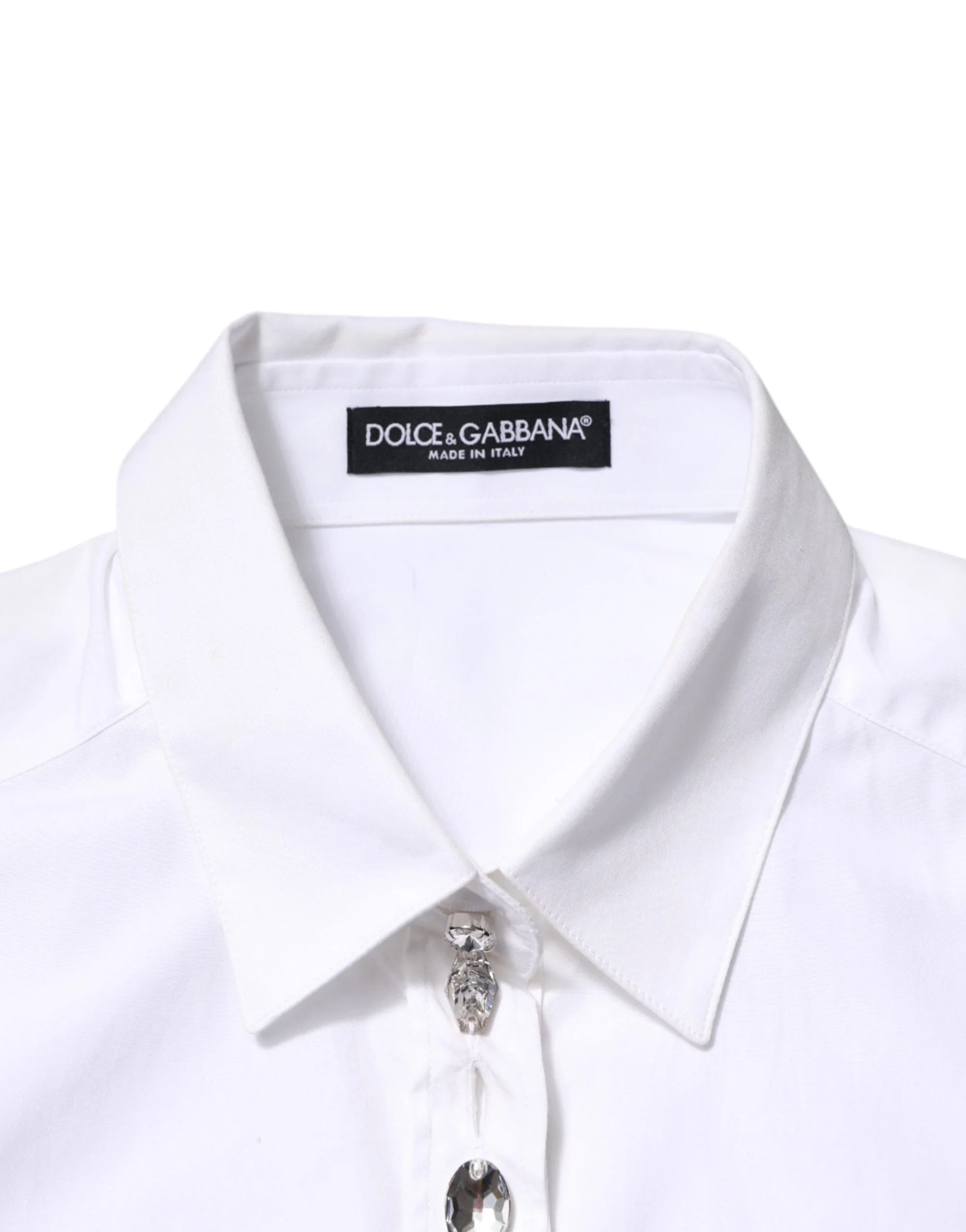 Dolce & Gabbana White Crystal Embellished Collared Shirt Top - IT38 | XS - Shirts