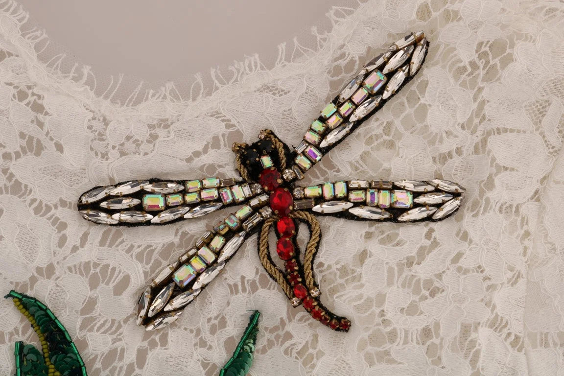 Dolce & Gabbana White Crystal Embellished Lace Blouse - IT36 | XS - Blouses