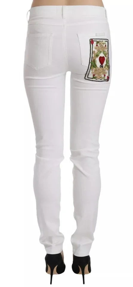 Dolce & Gabbana White Crystal Embellished Skinny Jeans - IT36 | XS - Jeans