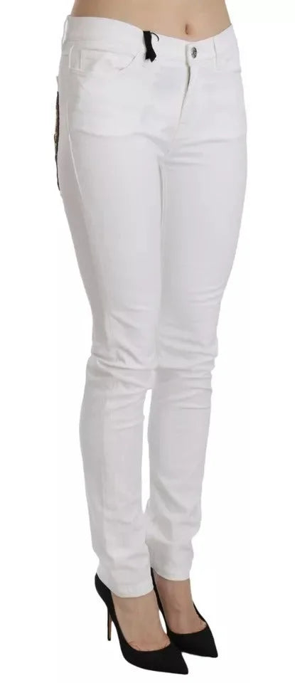 Dolce & Gabbana White Crystal Embellished Skinny Jeans - IT36 | XS - Jeans
