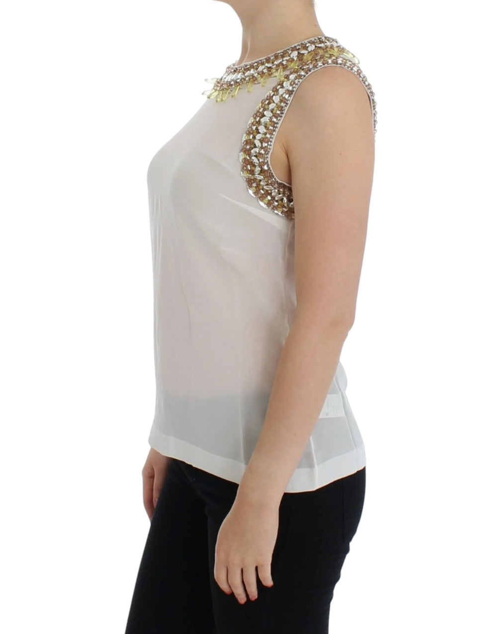 Dolce & Gabbana White crystal embellished tank top - IT40|S - Tank Tops