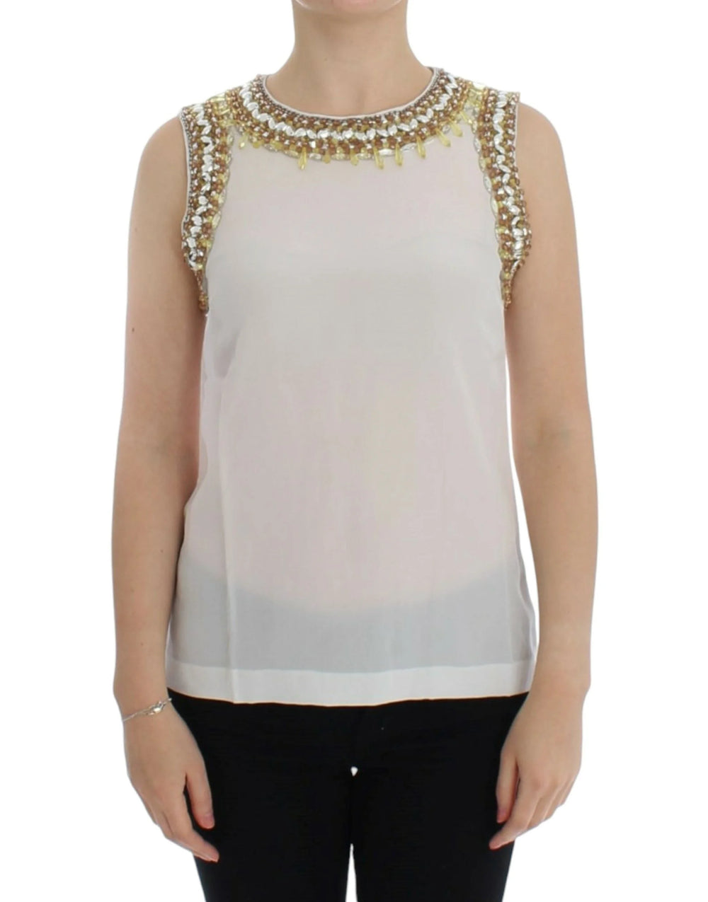 Dolce & Gabbana White crystal embellished tank top - IT40|S - Tank Tops
