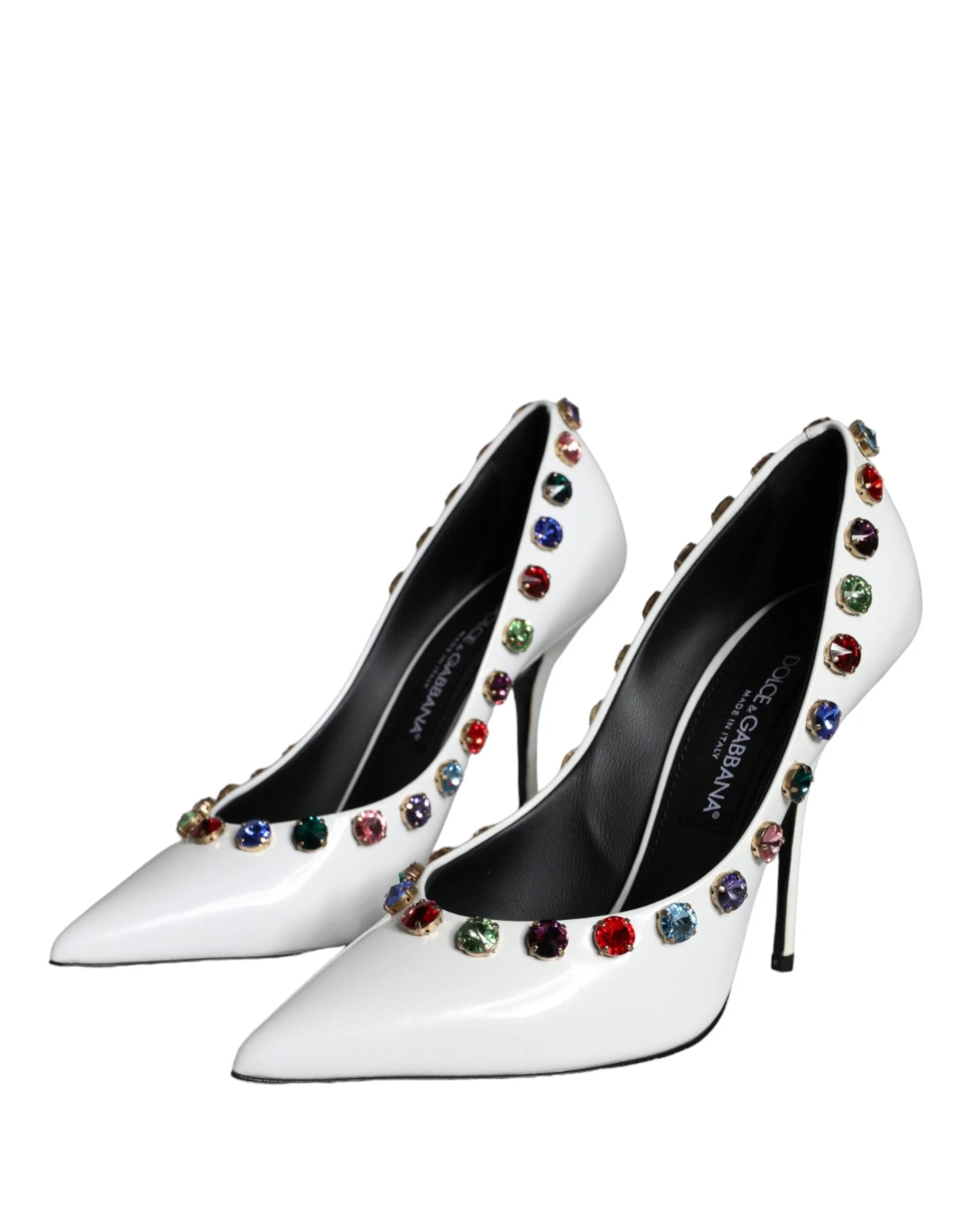 Dolce & Gabbana White Crystal Leather High Heels Pumps Shoes - EU39/US8.5 - Heels