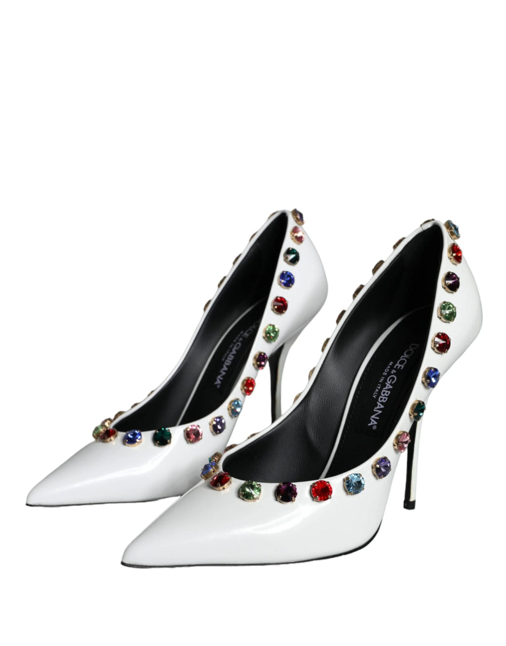 Dolce & Gabbana White Crystal Leather High Heels Pumps Shoes - EU39/US8.5 - Heels