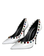 Dolce & Gabbana White Crystal Leather High Heels Pumps Shoes - EU39/US8.5 - Heels