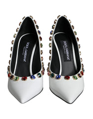 Dolce & Gabbana White Crystal Leather High Heels Pumps Shoes - EU39/US8.5 - Heels