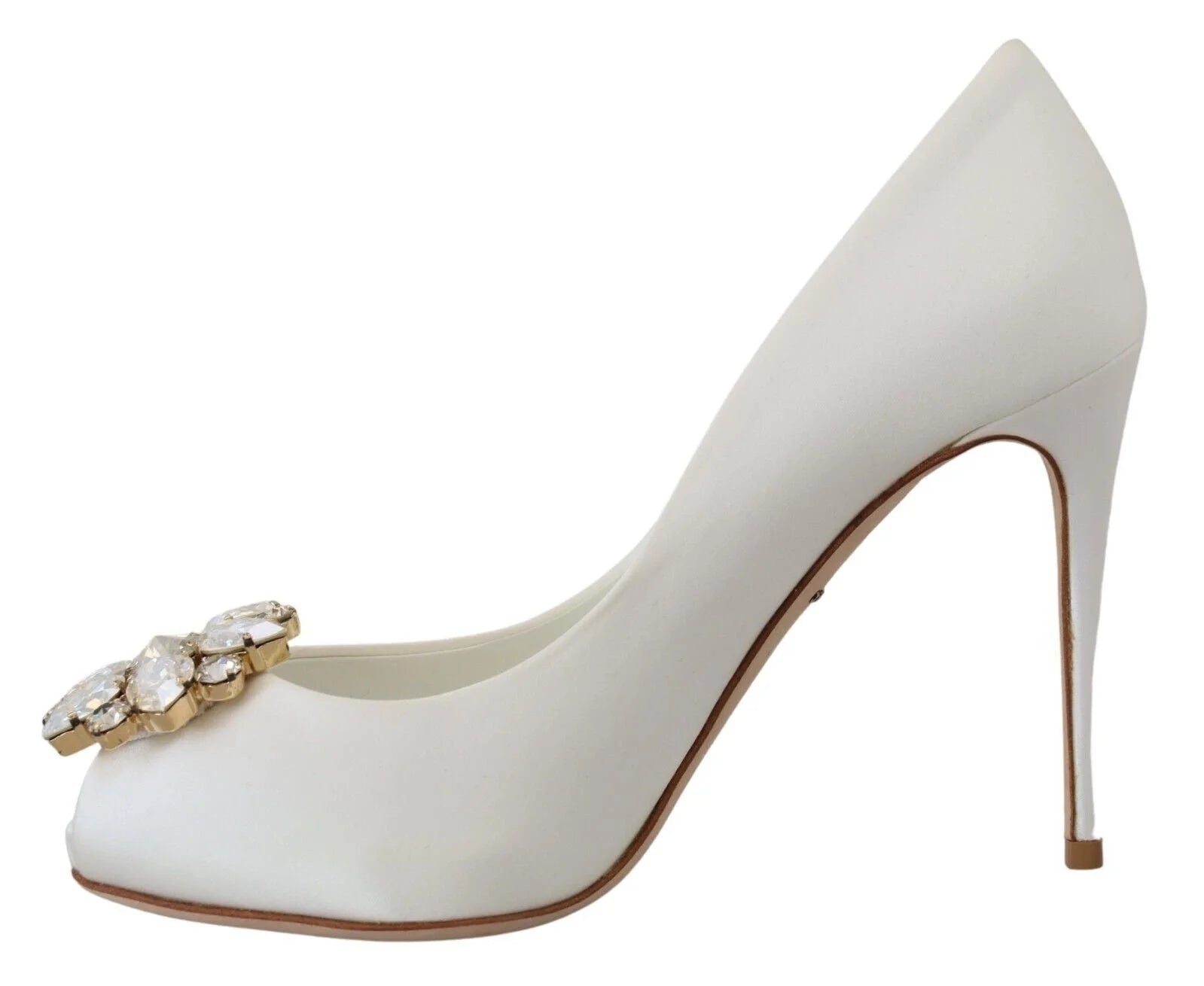 Dolce & Gabbana White Crystals Peep Toe Heel Satin Pumps - EU36/US5.5 - Heels
