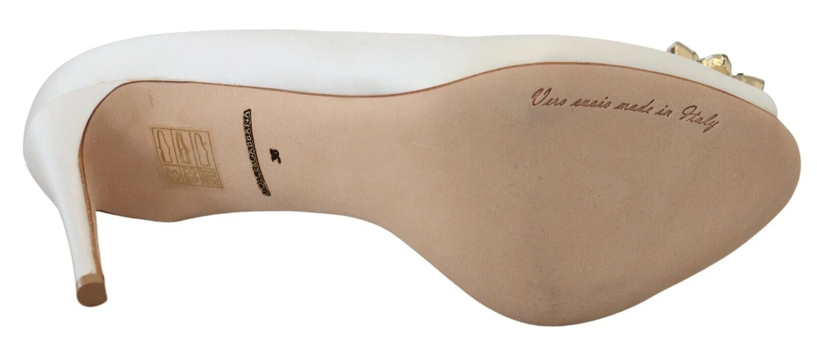 Dolce & Gabbana White Crystals Peep Toe Heel Satin Pumps - EU36/US5.5 - Heels