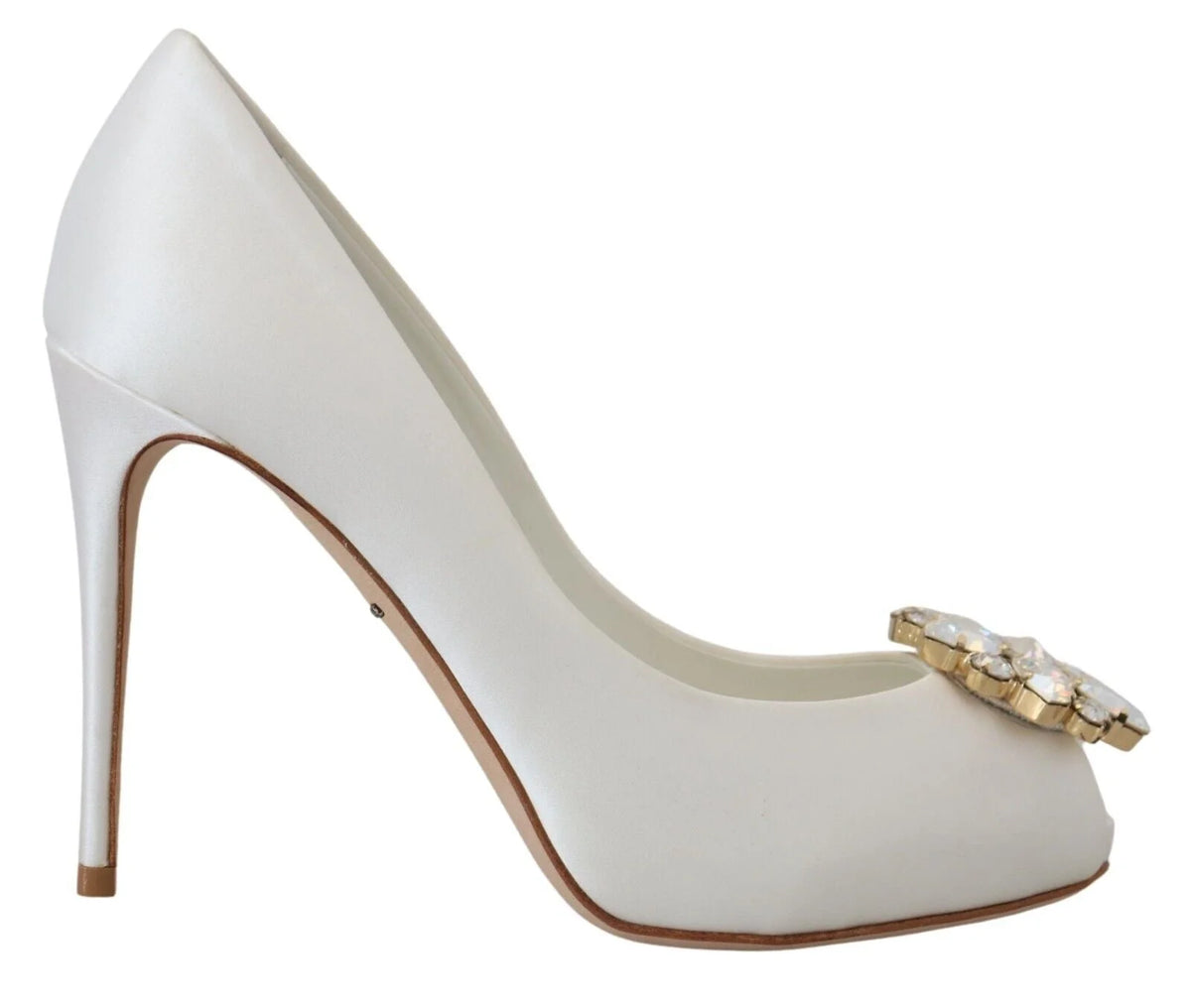 Dolce & Gabbana White Crystals Peep Toe Heel Satin Pumps - EU36/US5.5 - Heels