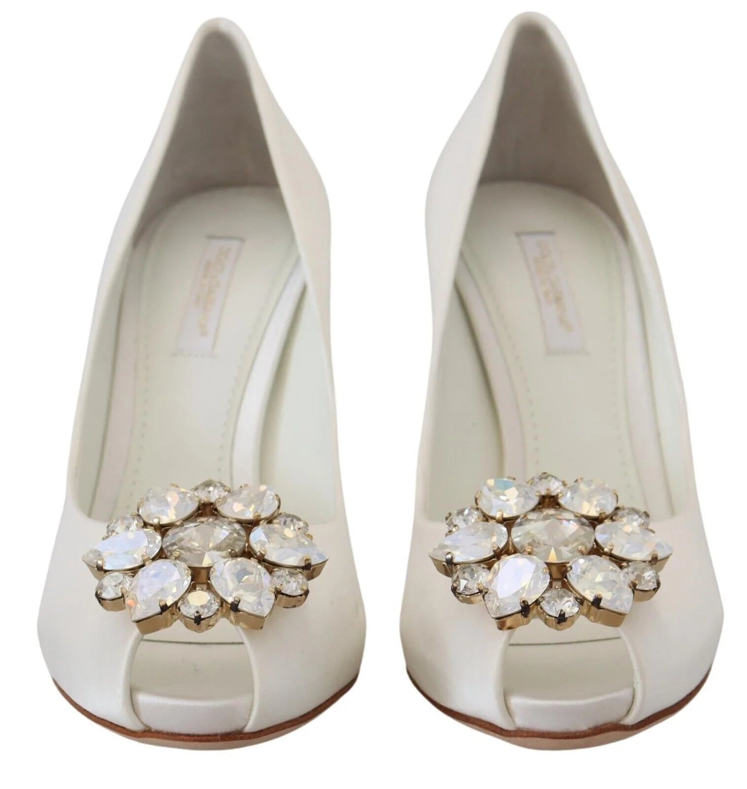 Dolce & Gabbana White Crystals Peep Toe Heel Satin Pumps - EU36/US5.5 - Heels