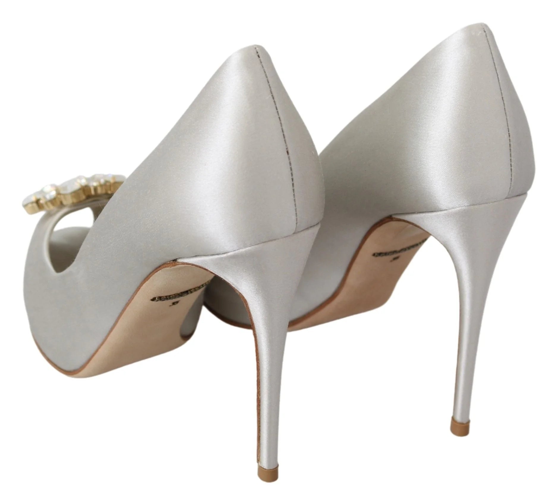 Dolce & Gabbana White Crystals Peep Toe Heels Satin Pumps Shoes - Heels