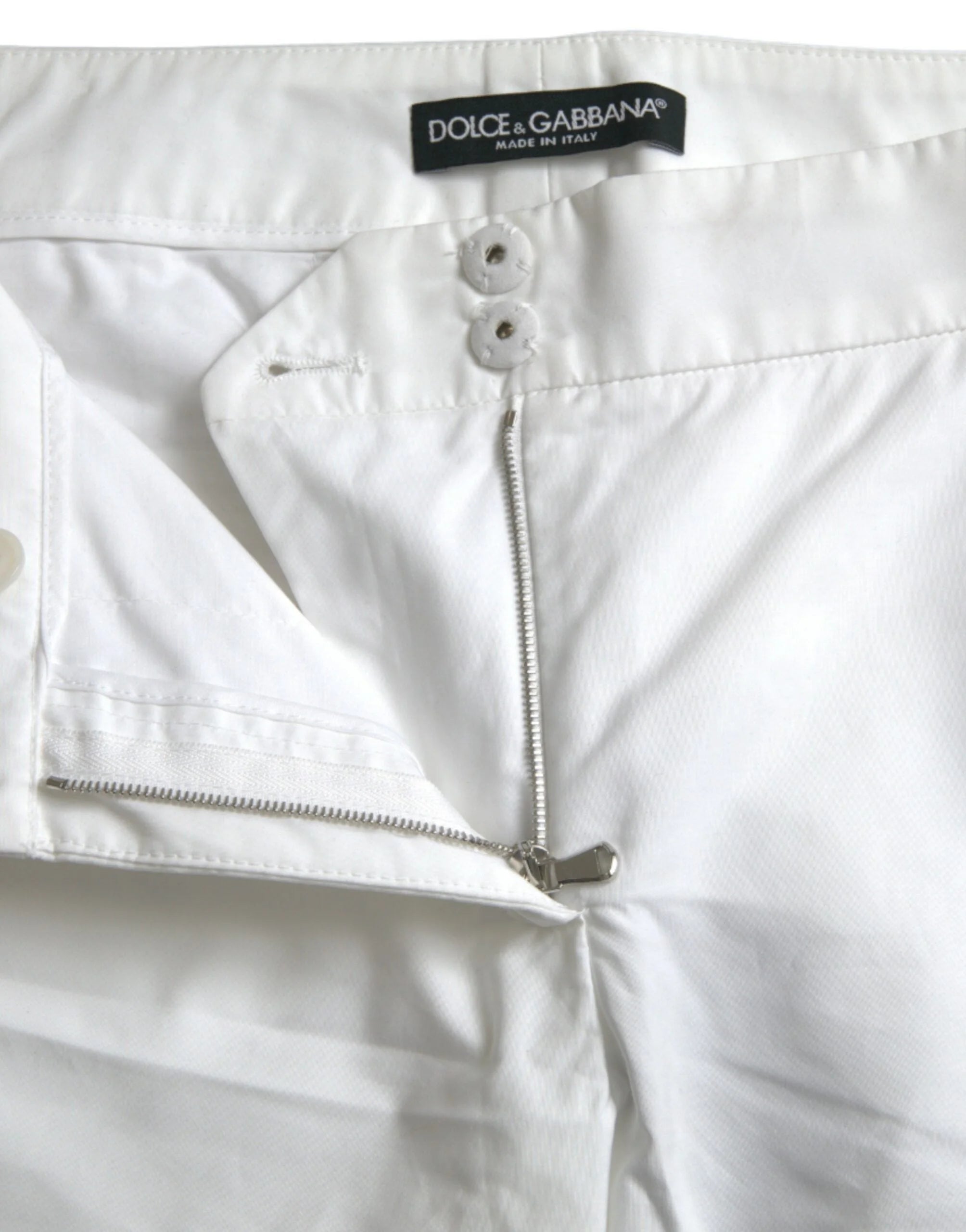 Dolce & Gabbana White Cut Out Cotton Mid Waist Cropped Pants - IT38 | XS - Trousers