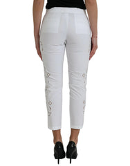 Dolce & Gabbana White Cut Out Cotton Mid Waist Cropped Pants - IT38 | XS - Trousers