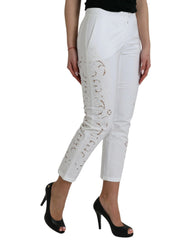 Dolce & Gabbana White Cut Out Cotton Mid Waist Cropped Pants - IT38 | XS - Trousers