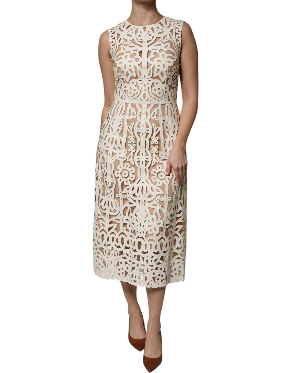 Dolce & Gabbana White Cut Out Leather Sleeveless Midi Dress - IT40|S - Dresses