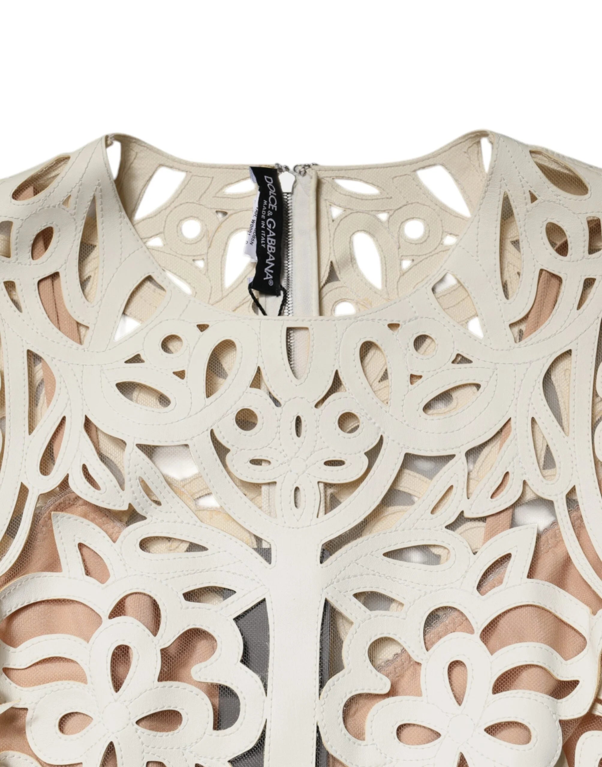 Dolce & Gabbana White Cut Out Leather Sleeveless Midi Dress - IT40|S - Dresses