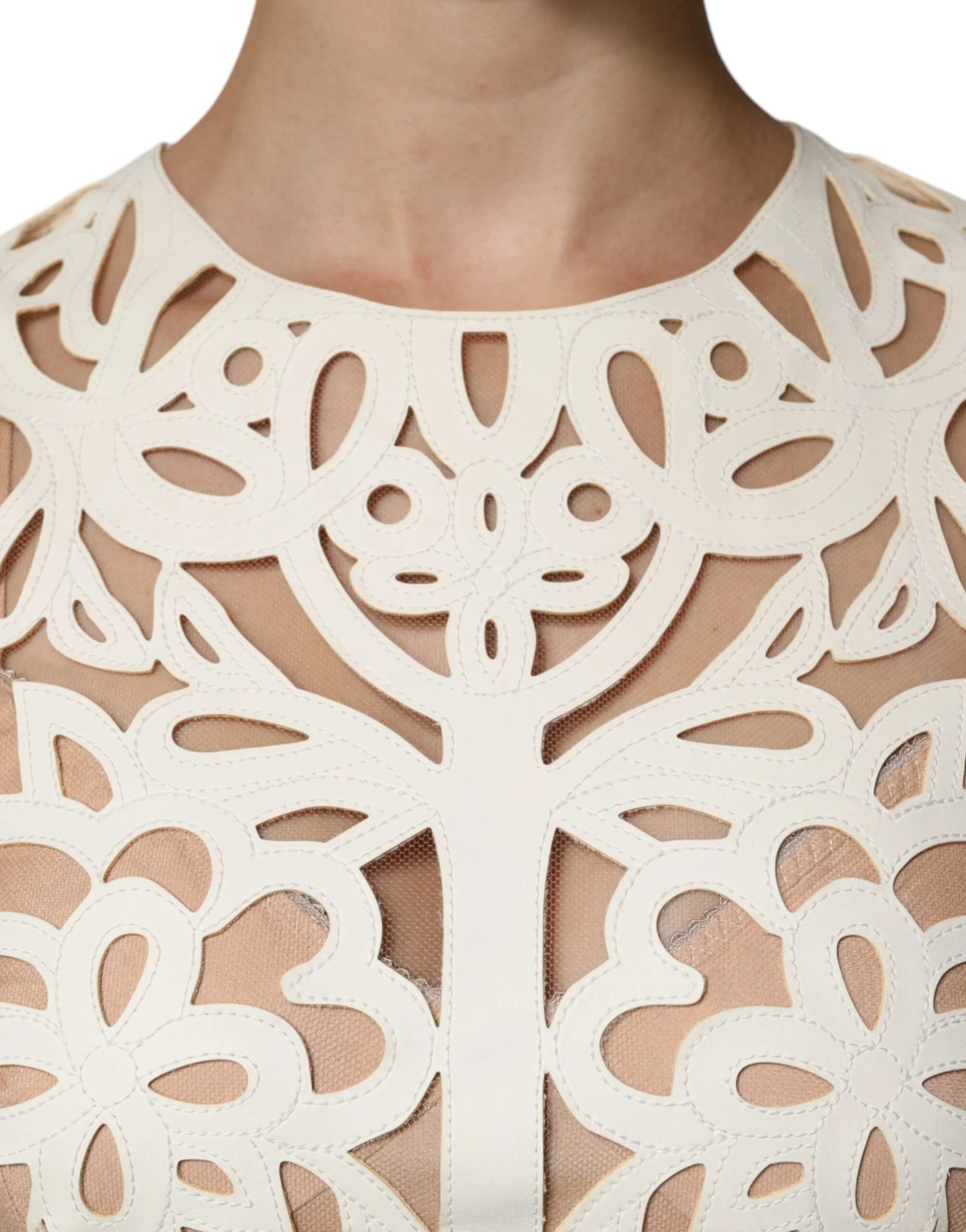 Dolce & Gabbana White Cut Out Leather Sleeveless Midi Dress - IT40|S - Dresses