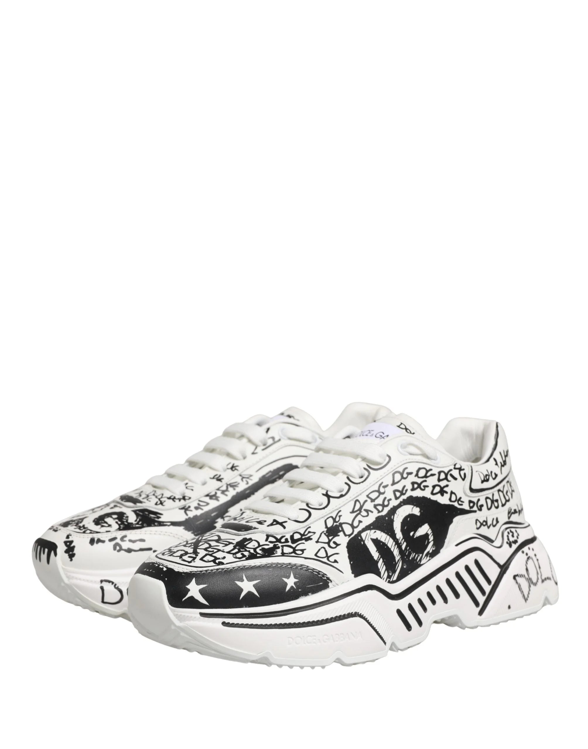 Dolce & Gabbana White Daymaster Graffiti Low Top Sneakers Shoes - EU40/US9.5