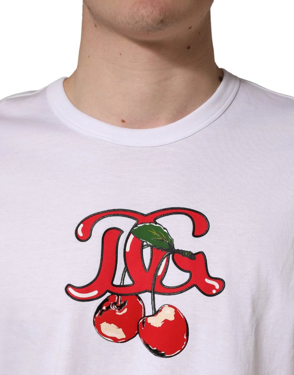 Dolce & Gabbana White DG Cherries Cotton Crew Neck T-shirt - IT50 | L