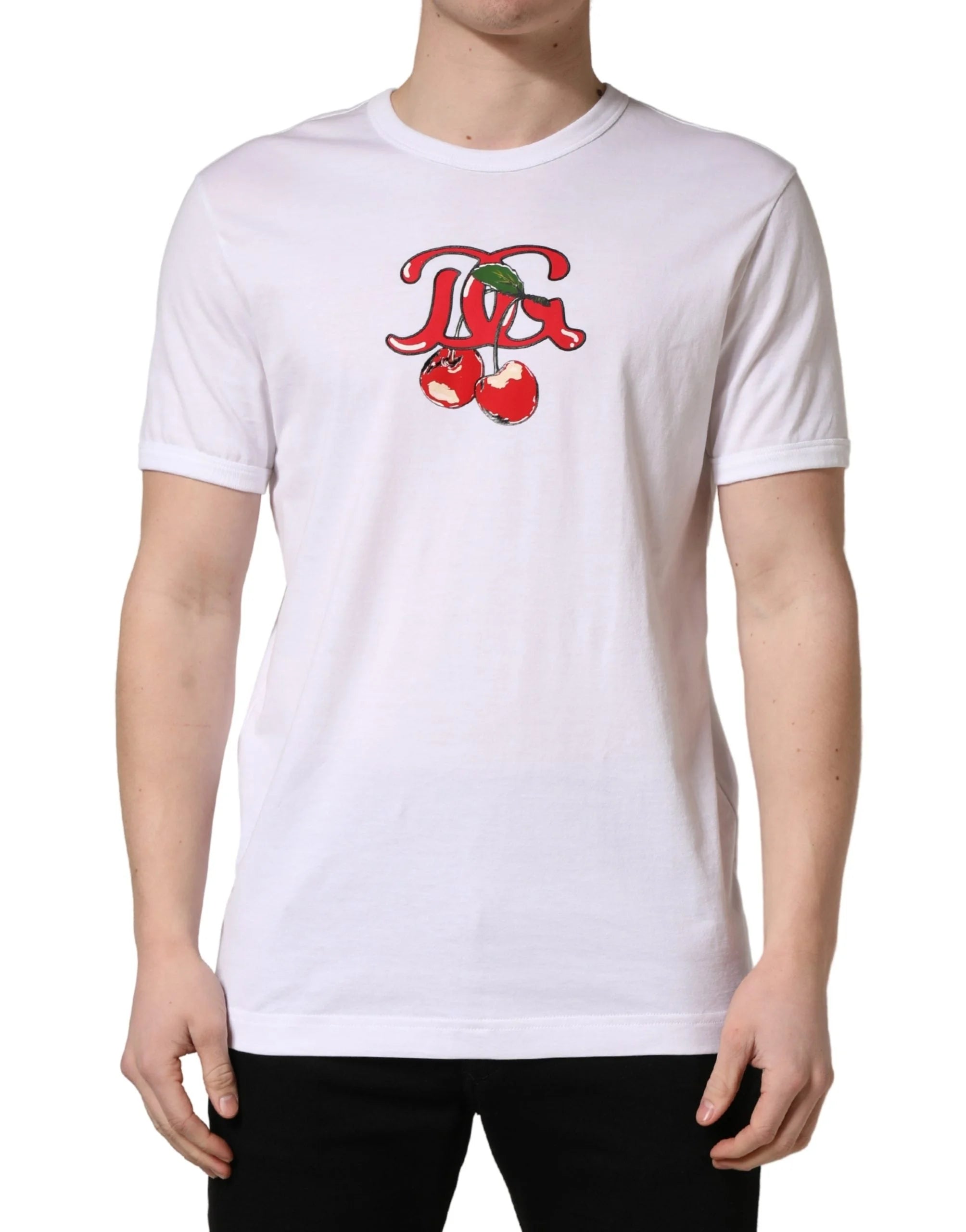 Dolce & Gabbana White DG Cherries Cotton Crew Neck T-shirt - IT50 | L