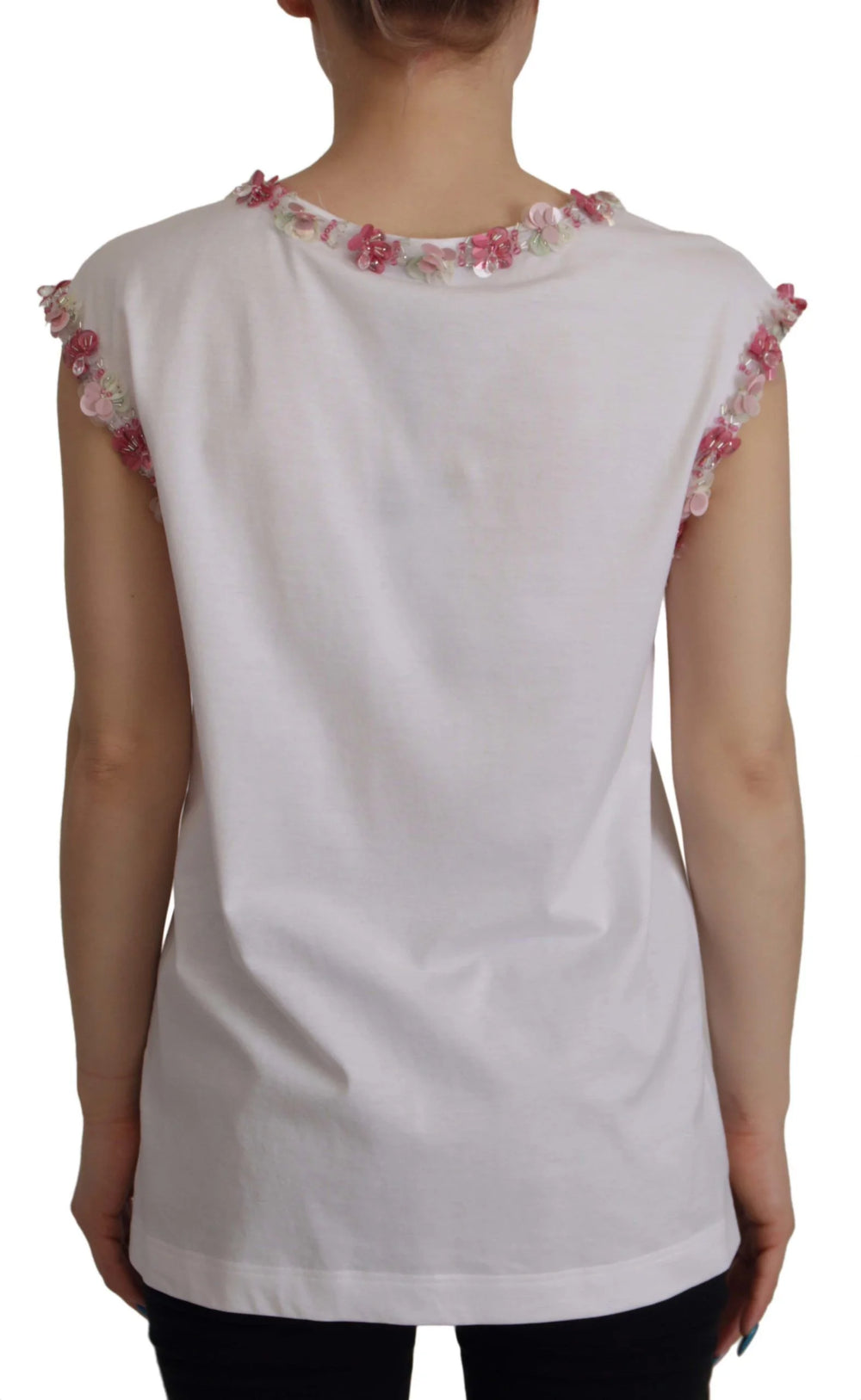 Dolce & Gabbana White DG Crown Floral Sequin T-shirt - IT38|XS - T-Shirts