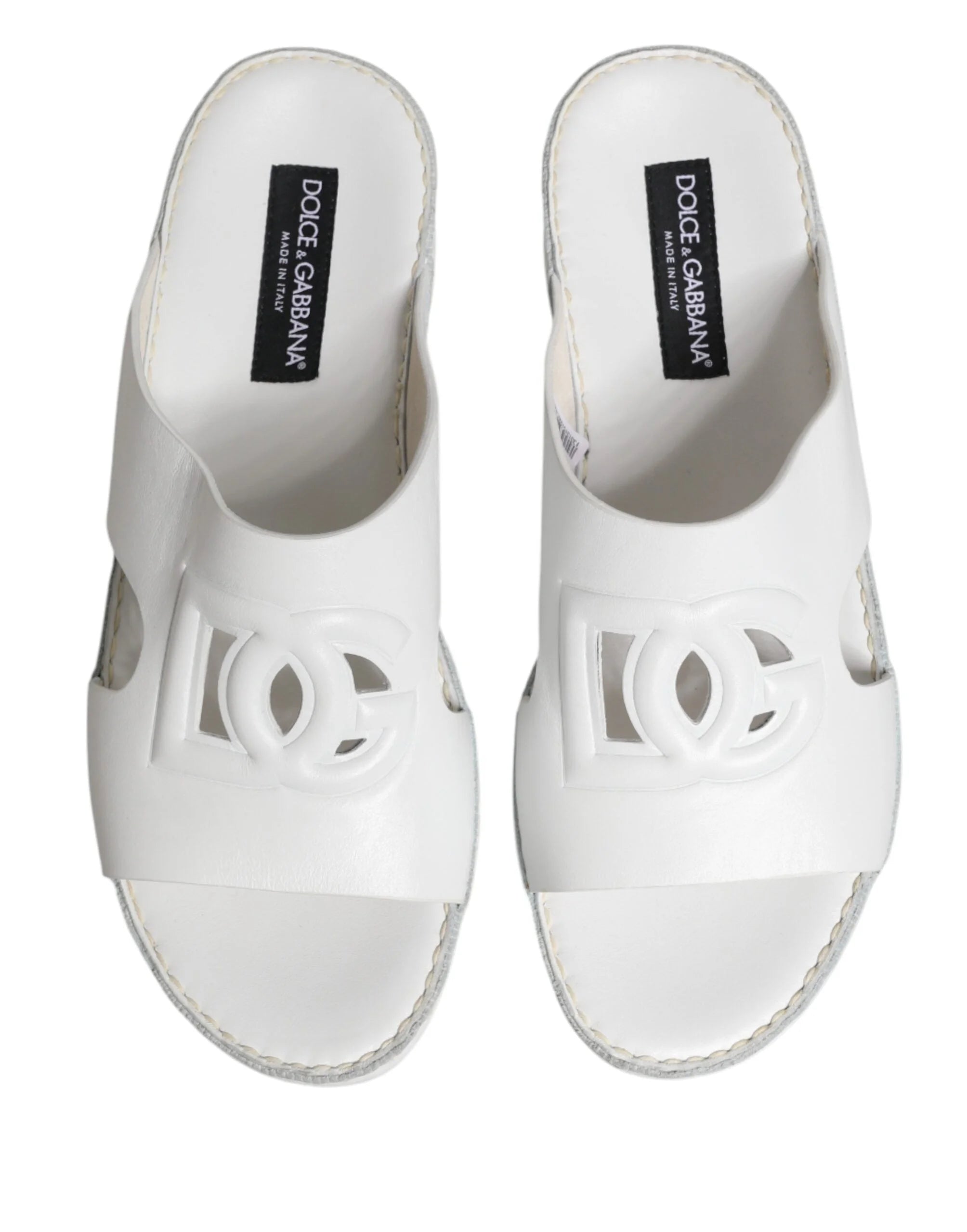 Dolce & Gabbana White DG Cutout Slides Slippers Flats Shoes - EU44/US11