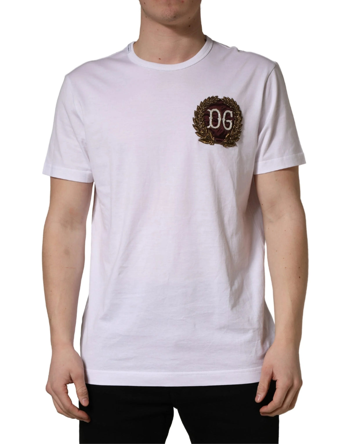 Dolce & Gabbana Bílé tričko s výšivkou DG Leaf - IT50 | L