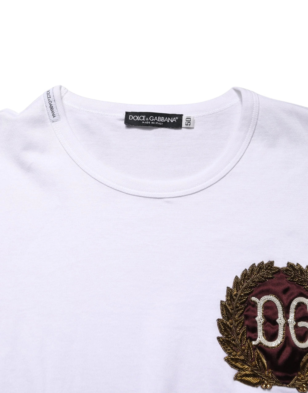 Dolce & Gabbana Bílé tričko s výšivkou DG Leaf - IT50 | L