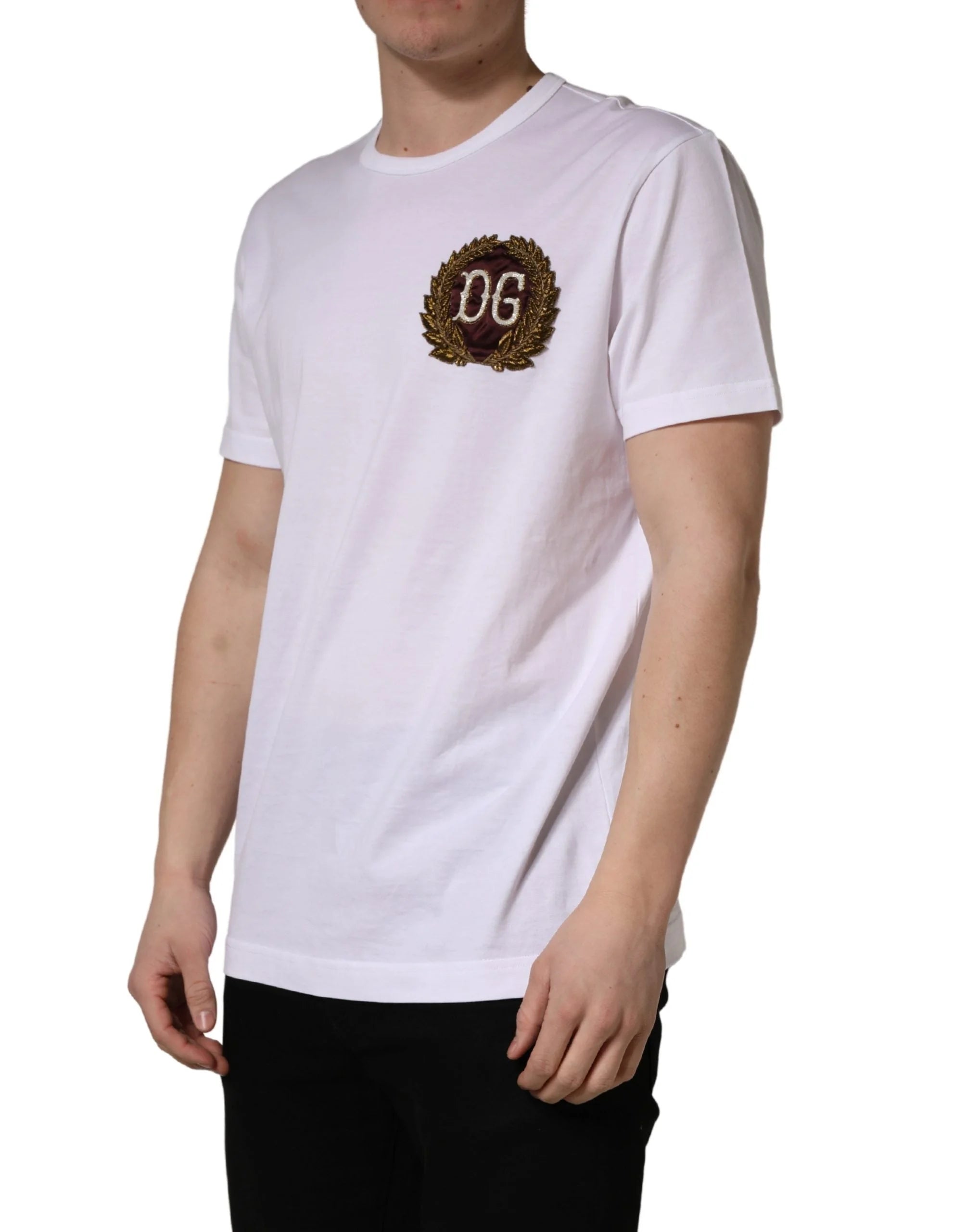 Dolce & Gabbana Bílé tričko s výšivkou DG Leaf - IT50 | L