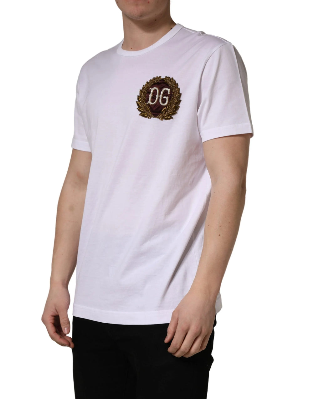 Dolce & Gabbana Bílé tričko s výšivkou DG Leaf - IT50 | L