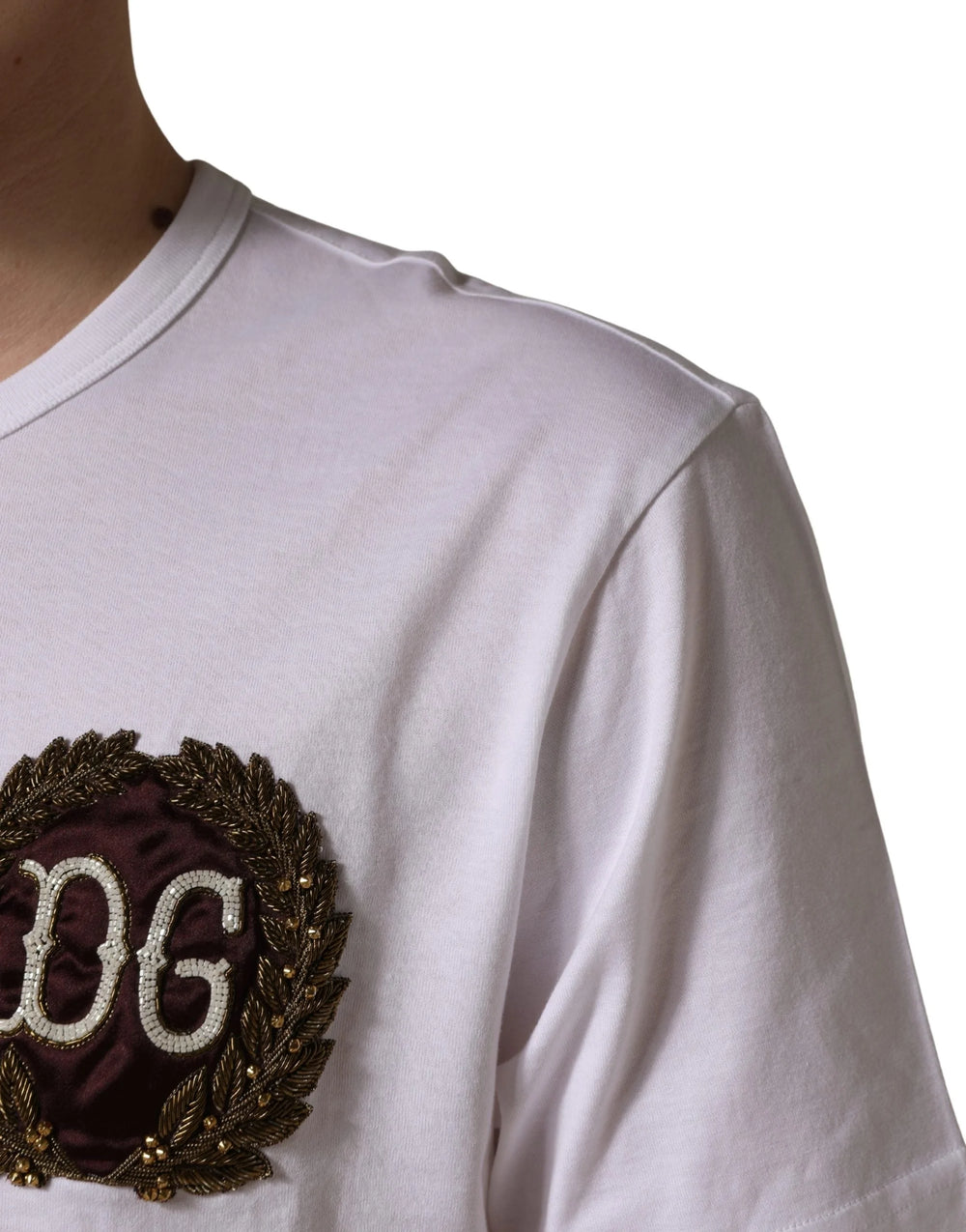 Dolce & Gabbana Bílé tričko s výšivkou DG Leaf - IT50 | L