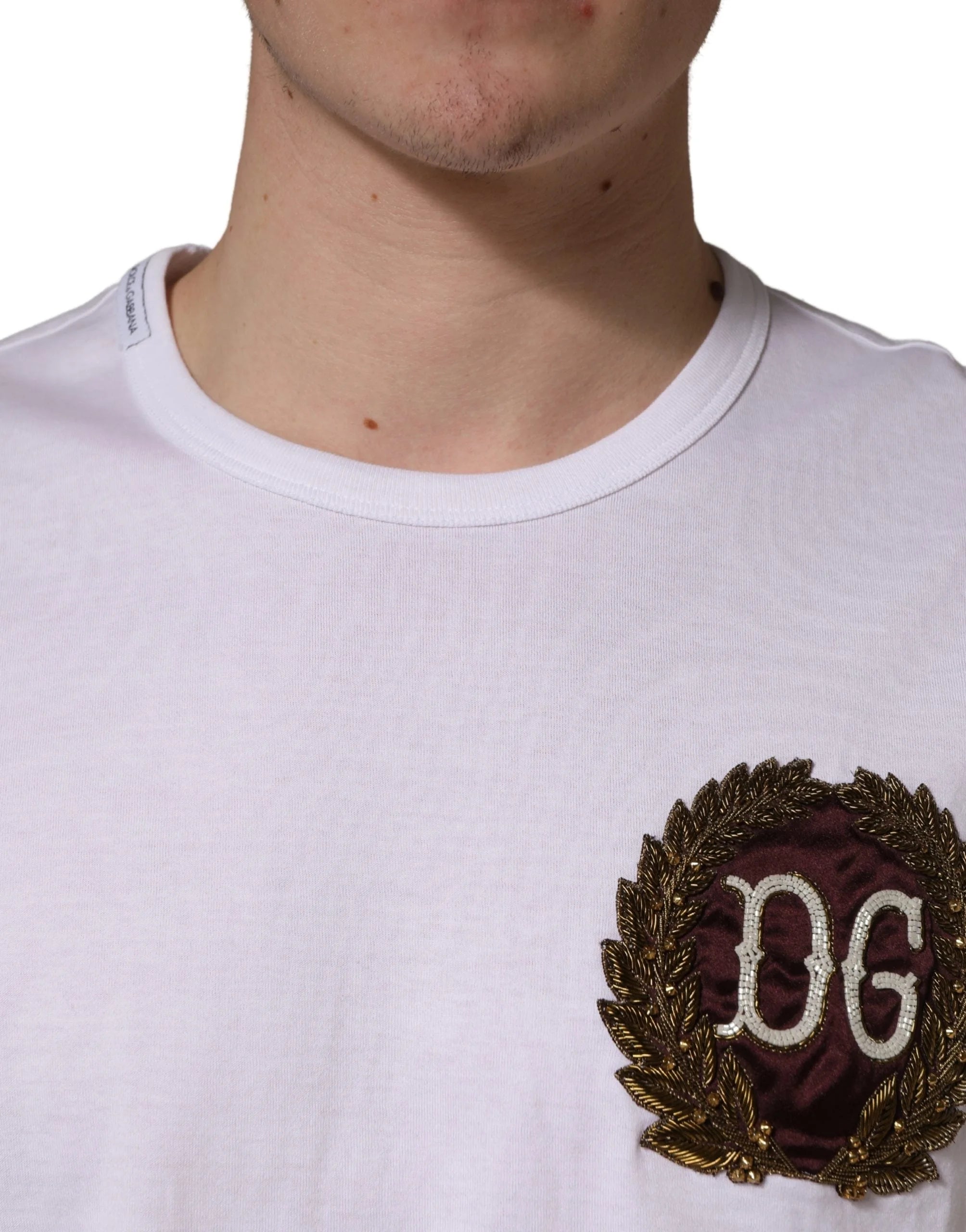 Dolce & Gabbana Bílé tričko s výšivkou DG Leaf - IT50 | L