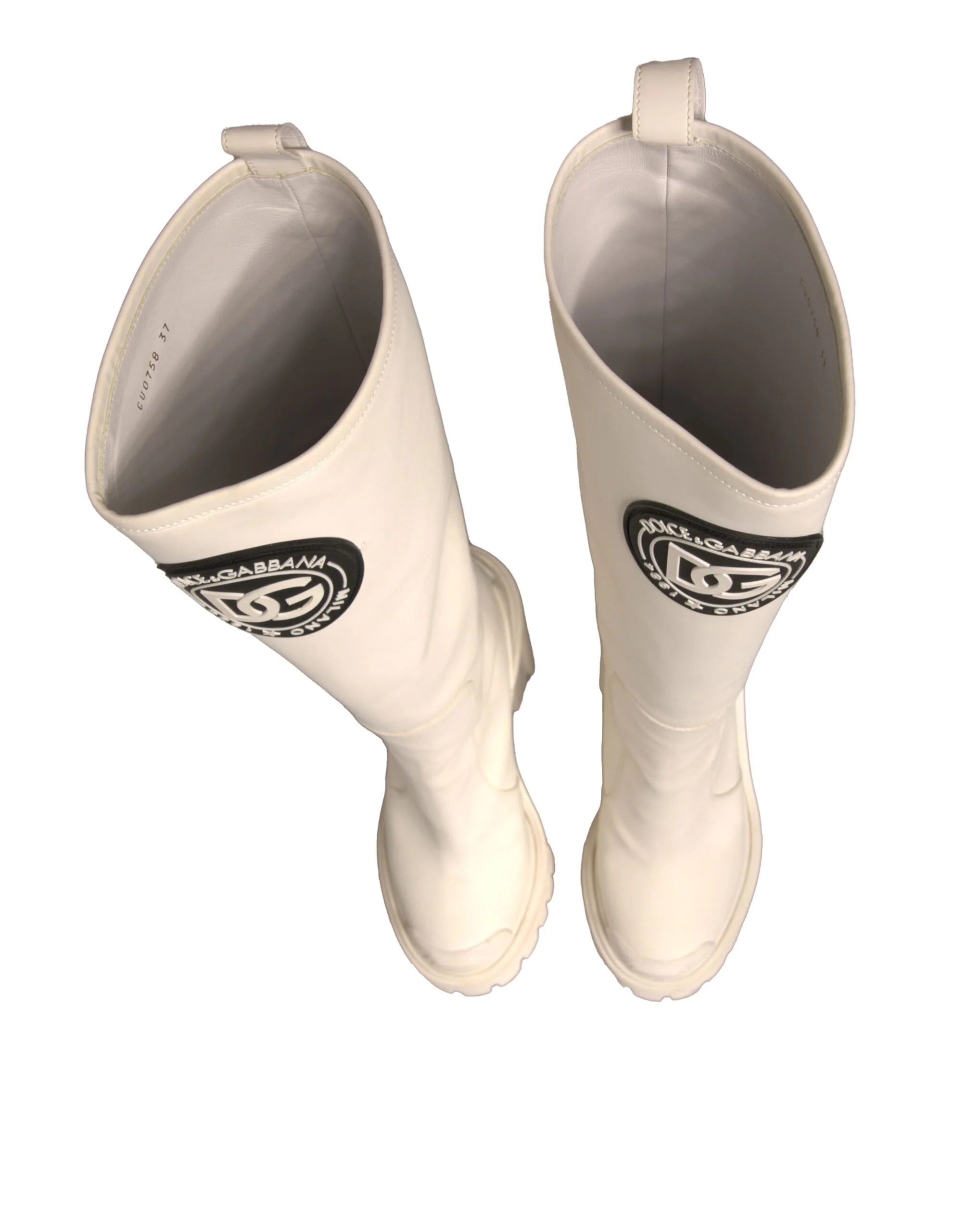 Dolce & Gabbana White DG Logo Hi Trekking Plateau Biker Boots Shoes - EU37/US7 - Boots