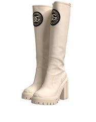 Dolce & Gabbana White DG Logo Hi Trekking Plateau Biker Boots Shoes - EU37/US7 - Boots