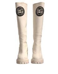 Dolce & Gabbana White DG Logo Hi Trekking Plateau Biker Boots Shoes - EU37/US7 - Boots