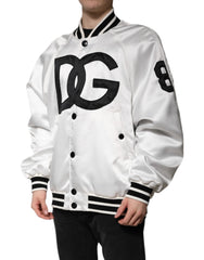 Dolce & Gabbana White DG Logo Polyester Jersey Bomber Jacket - IT50 | L - Bomber Jackets