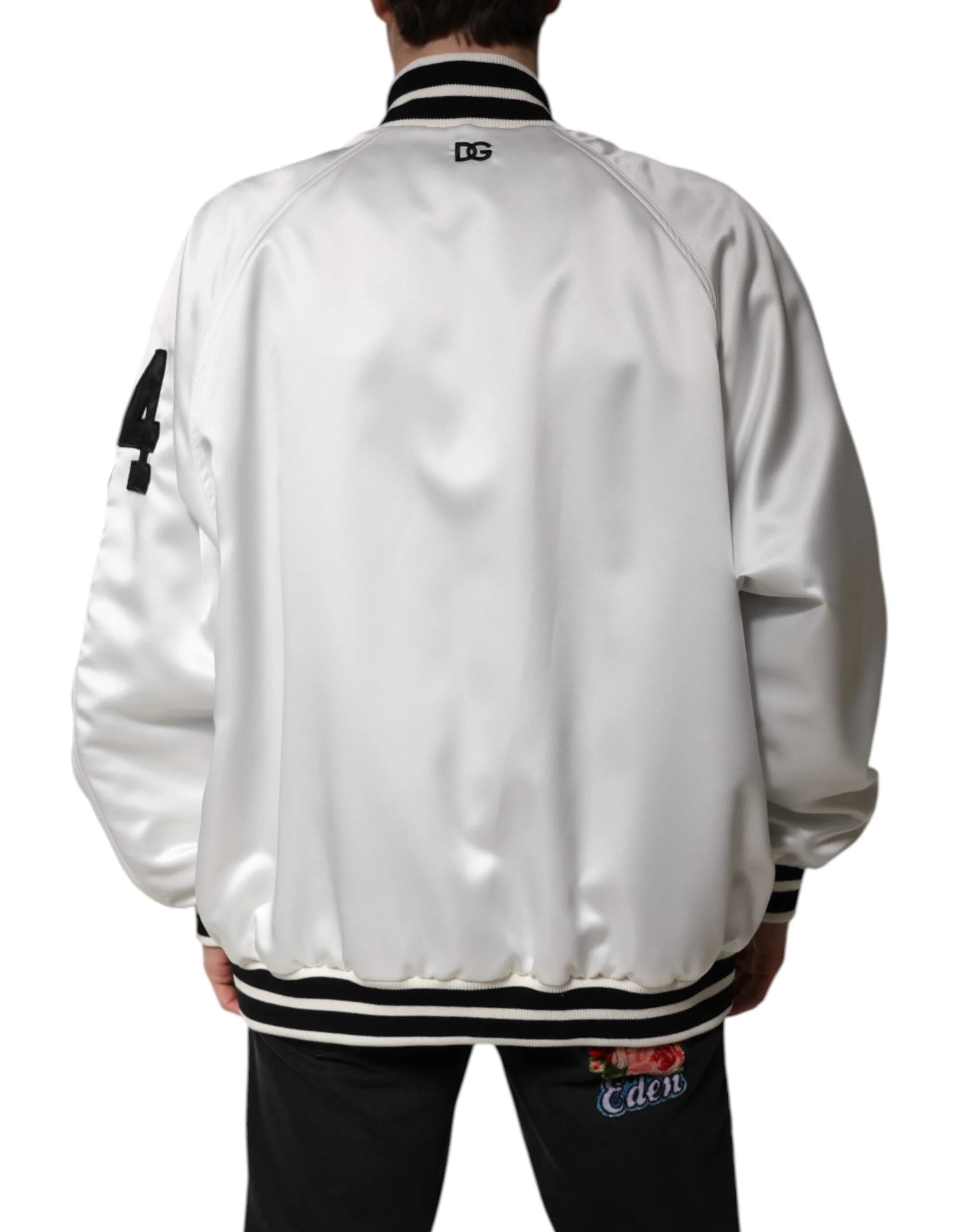 Dolce & Gabbana White DG Logo Polyester Jersey Bomber Jacket - IT50 | L - Bomber Jackets