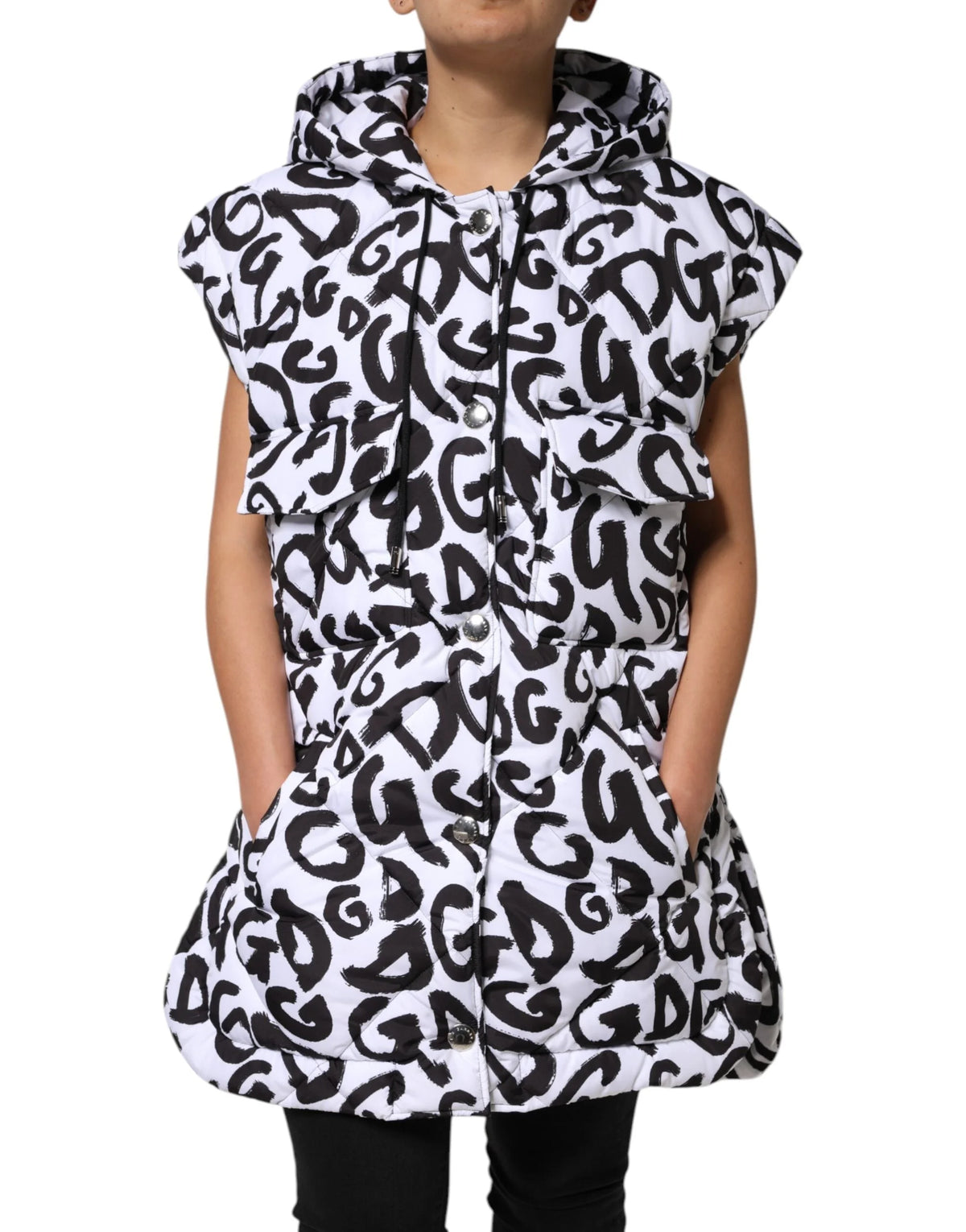 Dolce & Gabbana White DG Mania Hooded Sleeveless Puffer Jacket - IT42|M - Puffer Jackets