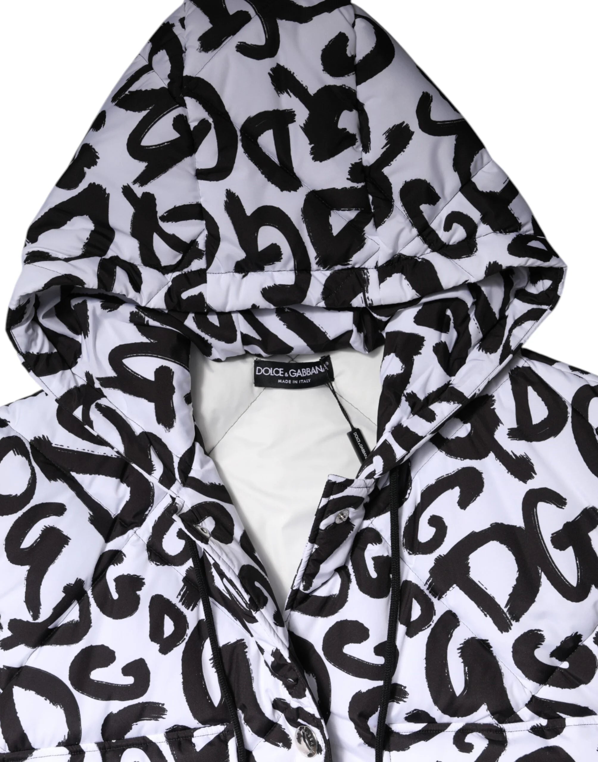 Dolce & Gabbana White DG Mania Hooded Sleeveless Puffer Jacket - IT42|M - Puffer Jackets