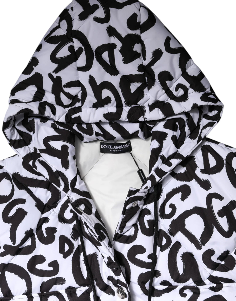 Dolce & Gabbana White DG Mania Hooded Sleeveless Puffer Jacket - IT42|M - Puffer Jackets