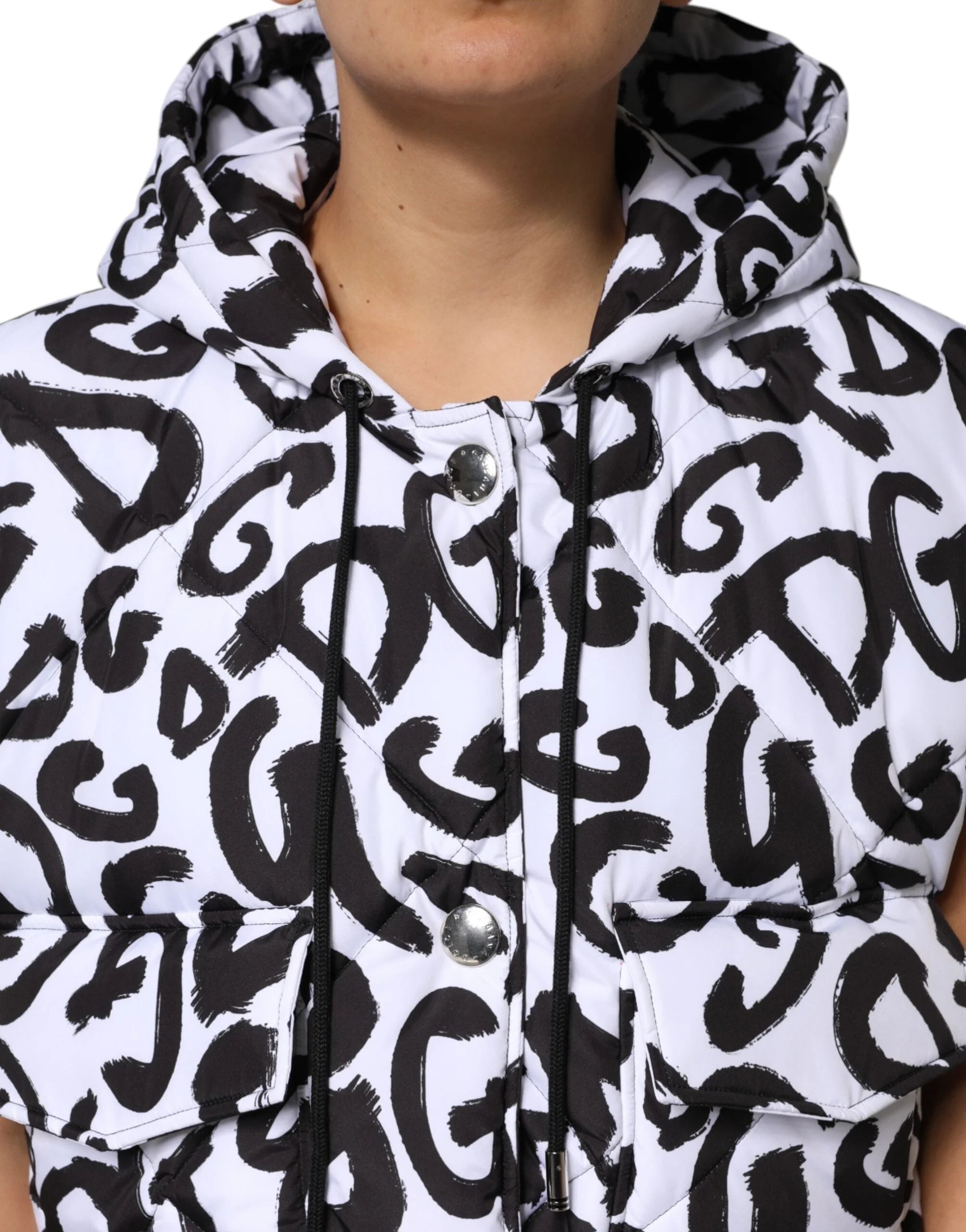 Dolce & Gabbana White DG Mania Hooded Sleeveless Puffer Jacket - IT42|M - Puffer Jackets