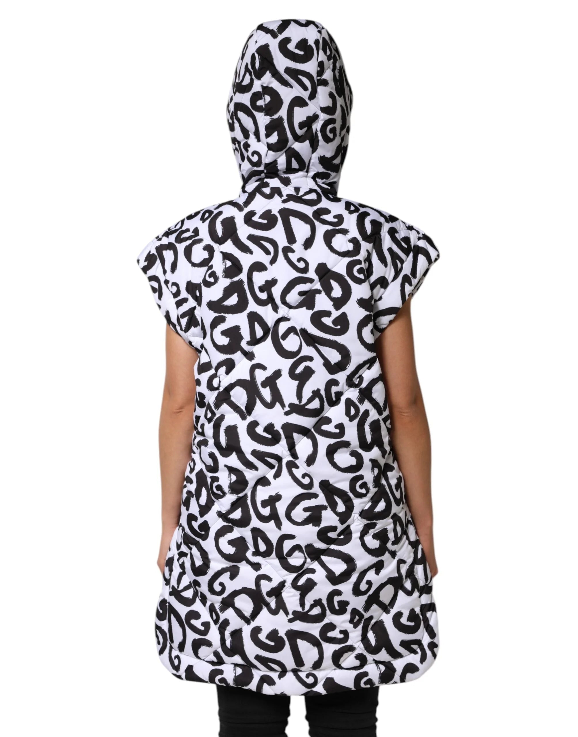 Dolce & Gabbana White DG Mania Hooded Sleeveless Puffer Jacket - IT42|M